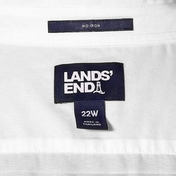 Lands’ End Womens No Iron Button Up Shirt White 100% Cotton Size 22W Long Sleeve - Picture 3 of 9